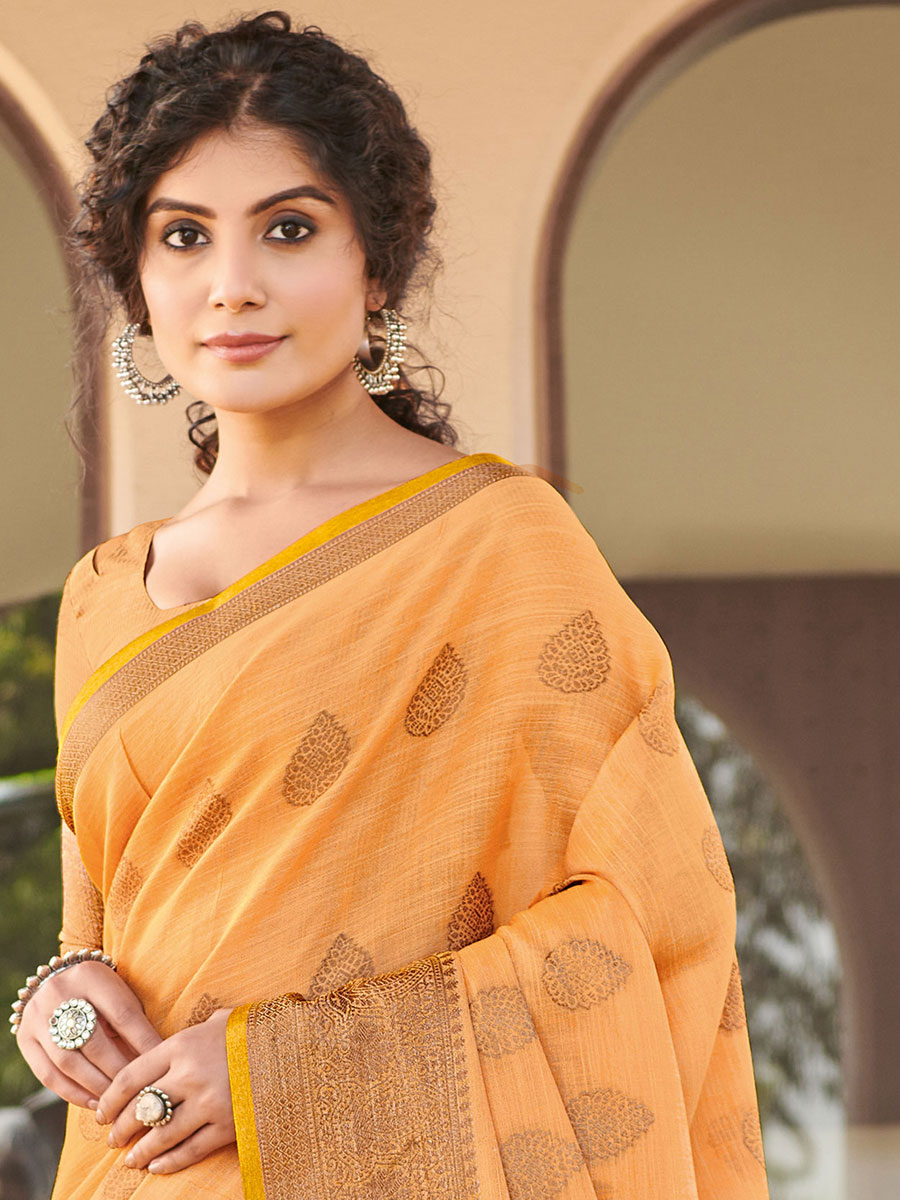 Orange Peel Cotton Handwoven Festival Saree