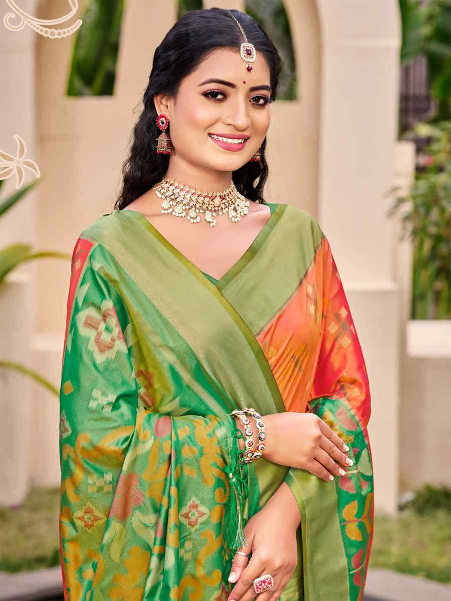 Orange Pochampalli Silk Handwoven Festival Wedding Fancy Heavy Border Saree