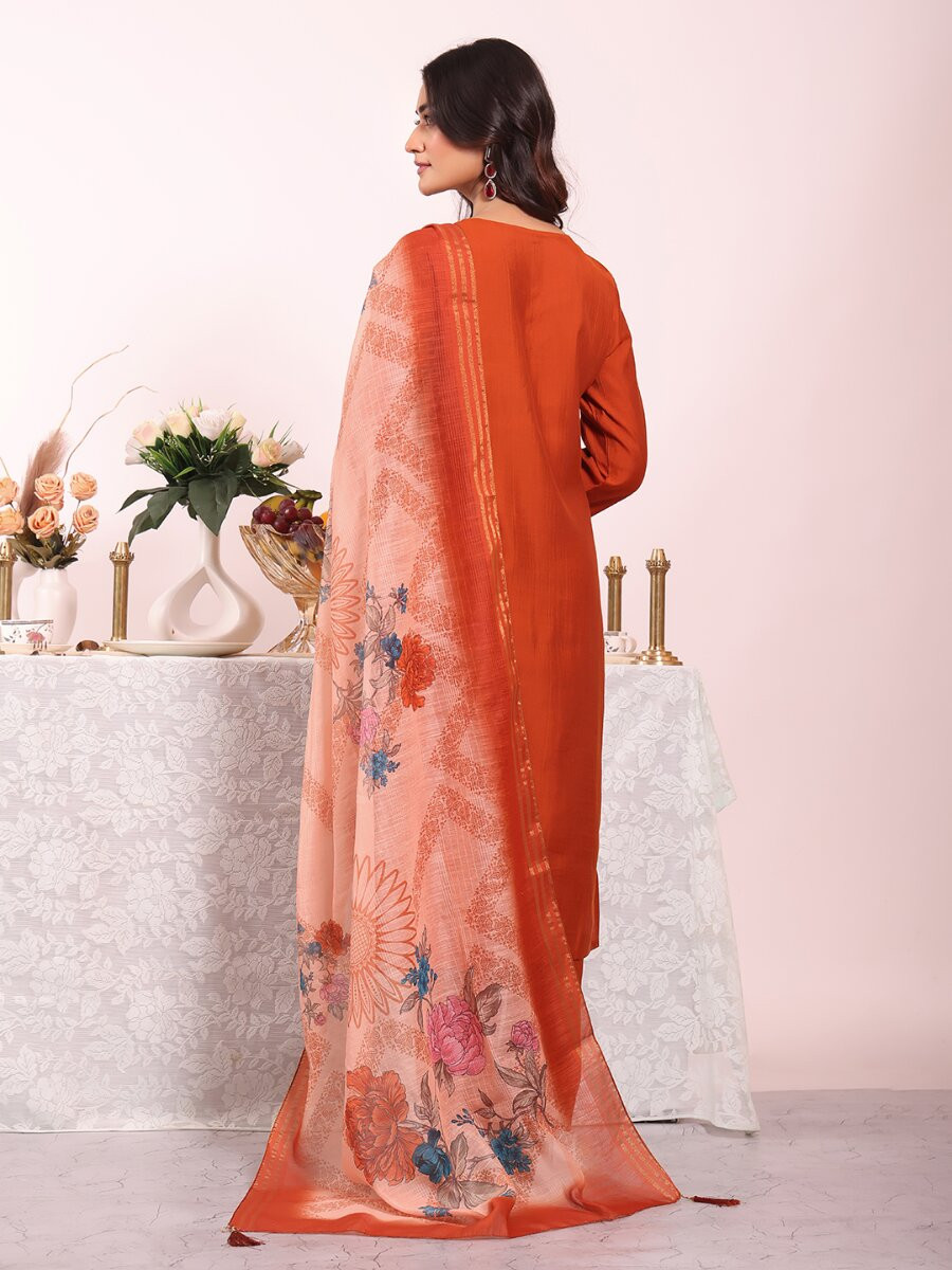 Orange Poly Silk Embroidery Sequins Wedding Party Festival Casual Ready Pant Salwar Kameez