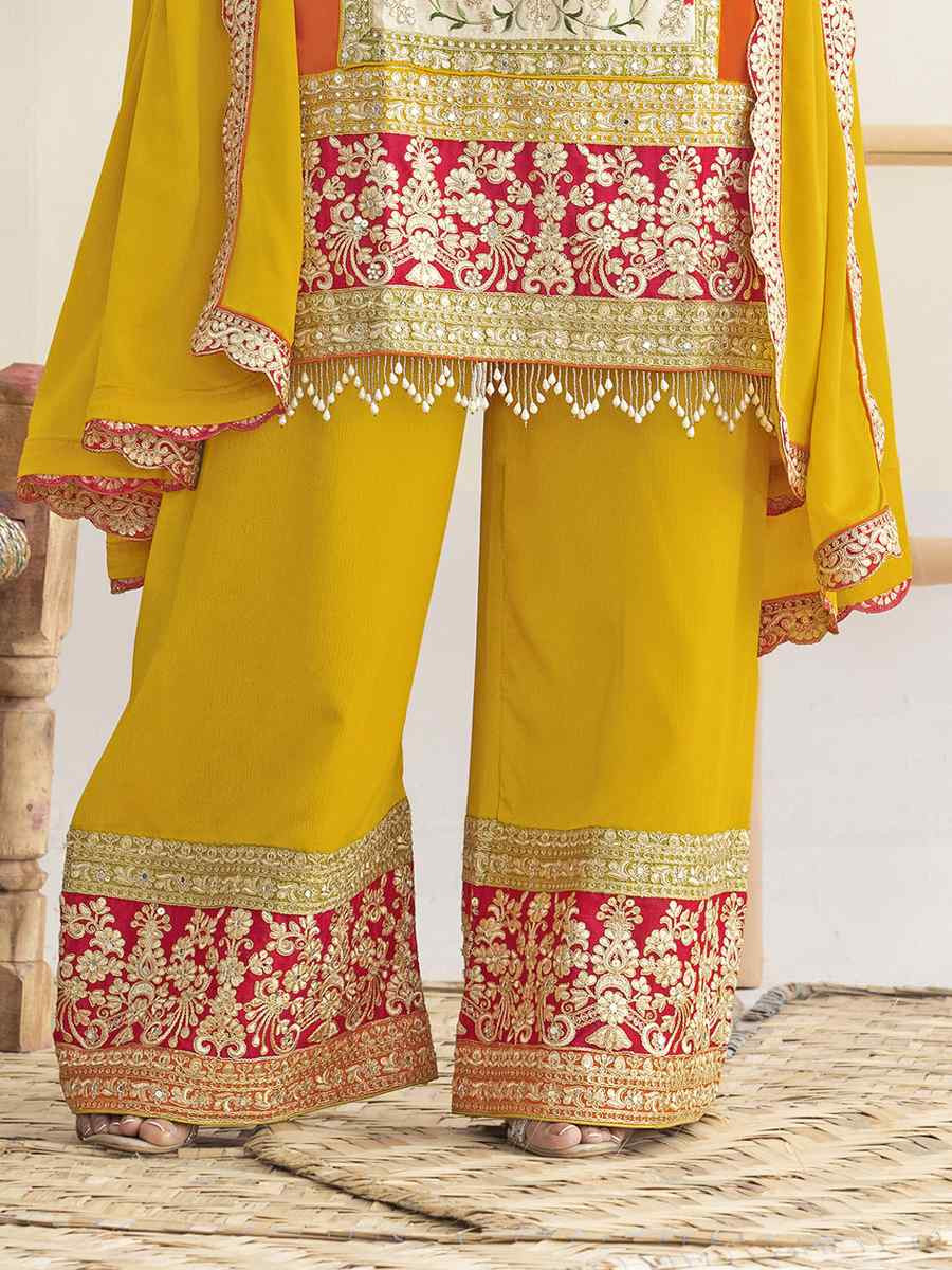 Orange Premium Finest Chinnon Embroidery Party Wedding Festival Casual Ready Palazzo Pant Salwar Kameez