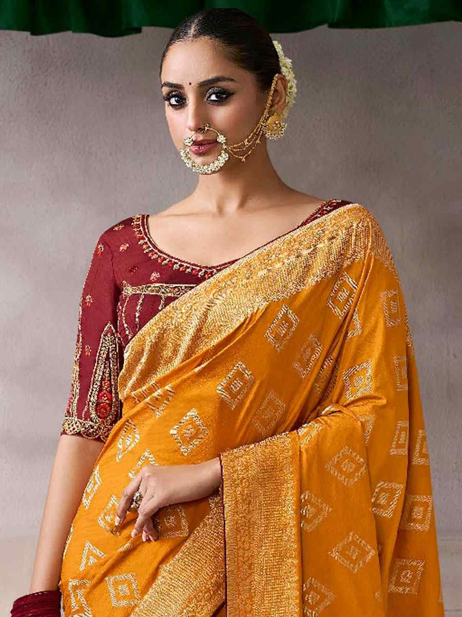 Orange Premium Pure Crepe Zari Handwoven Embroidery Bridal Reception Festival Wedding Fancy Heavy Border Sarees