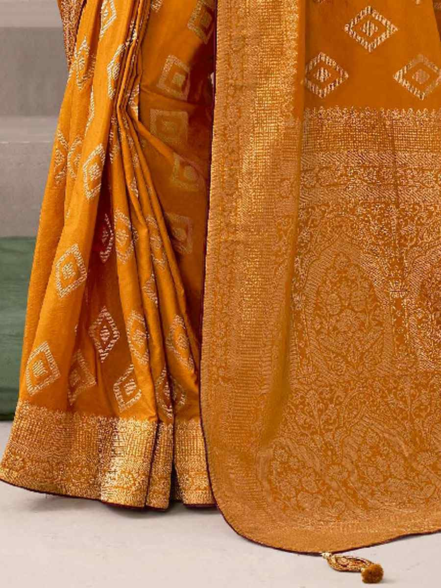 Orange Premium Pure Crepe Zari Handwoven Embroidery Bridal Reception Festival Wedding Fancy Heavy Border Sarees
