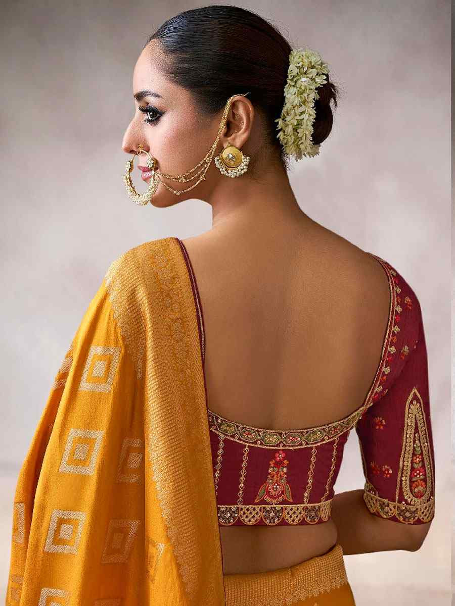 Orange Premium Pure Crepe Zari Handwoven Embroidery Bridal Reception Festival Wedding Fancy Heavy Border Sarees