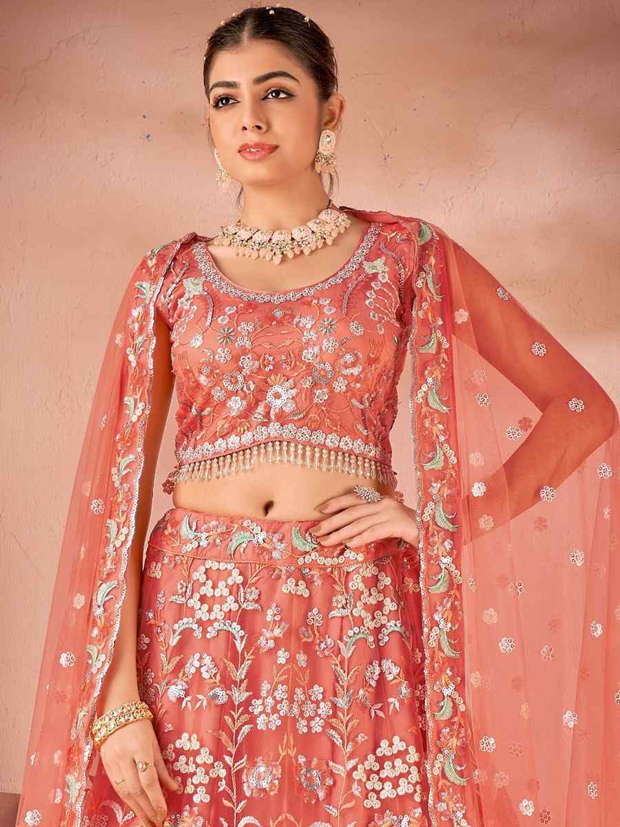 Orange Premium Silk Embroidered Festival Ready Circular Lehenga Choli