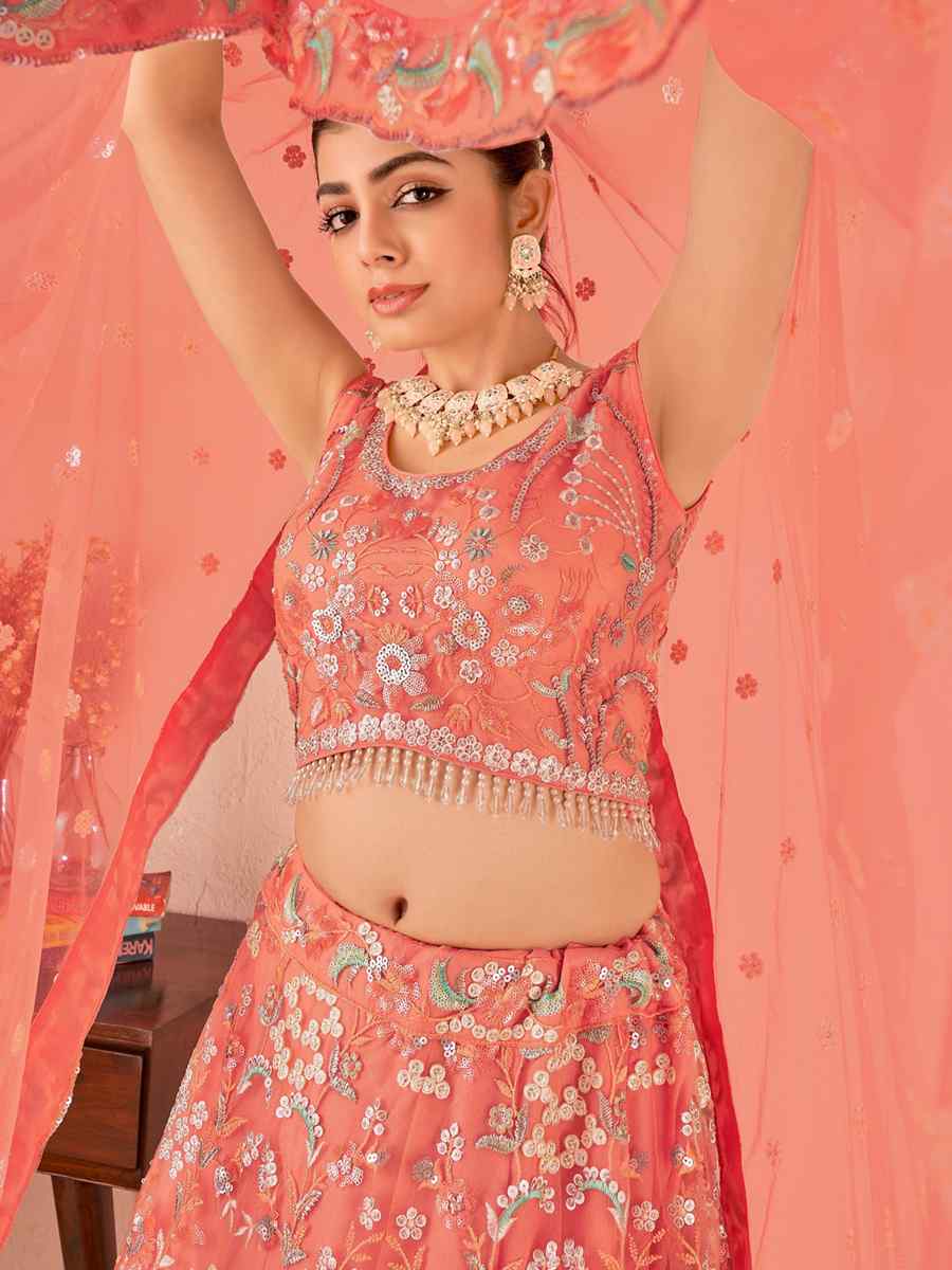 Orange Premium Silk Embroidered Festival Ready Circular Lehenga Choli