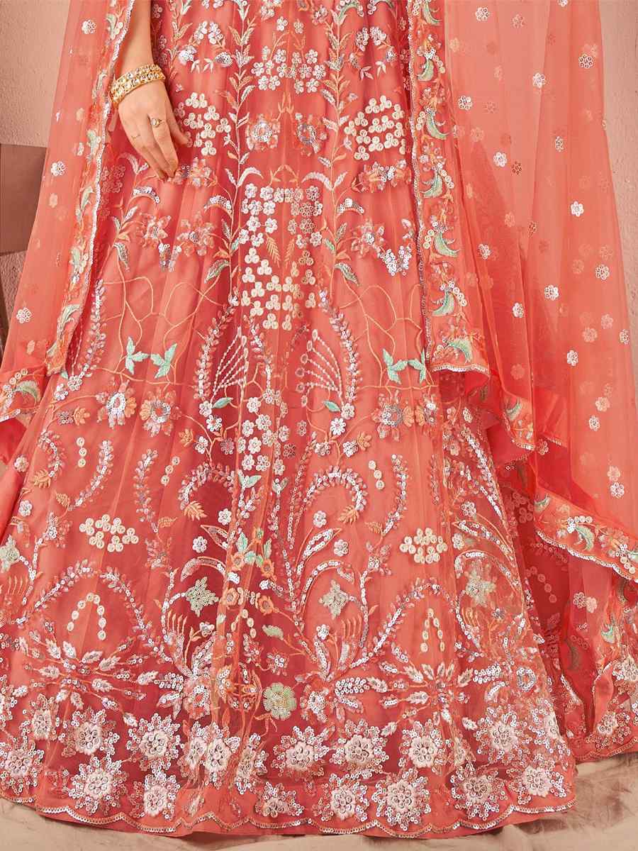 Orange Premium Silk Embroidered Festival Ready Circular Lehenga Choli