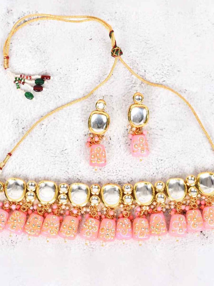 Orange Pure Brass Festival Wear Kundan Necklace
