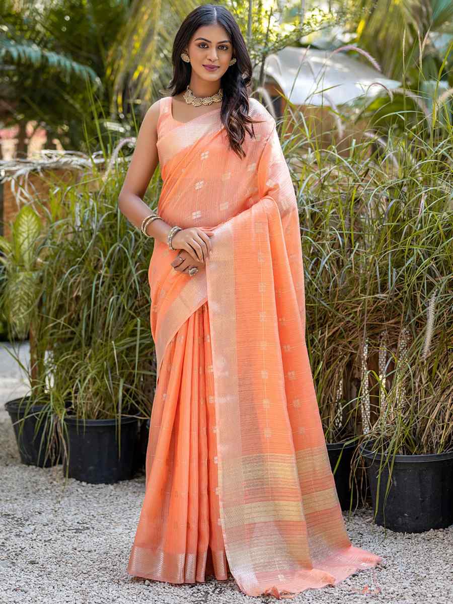 Orange Pure Cotton Handwoven Wedding Festival Heavy Border Saree