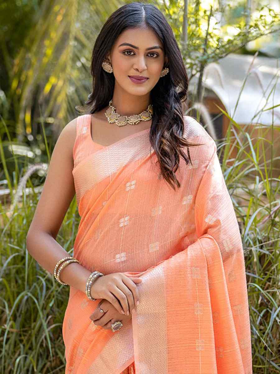 Orange Pure Cotton Handwoven Wedding Festival Heavy Border Saree