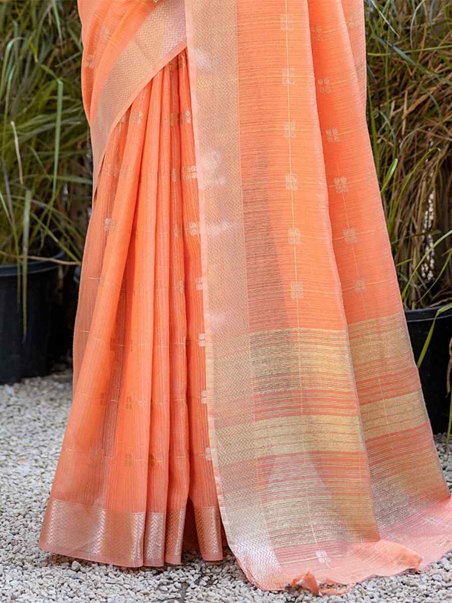 Orange Pure Cotton Handwoven Wedding Festival Heavy Border Saree