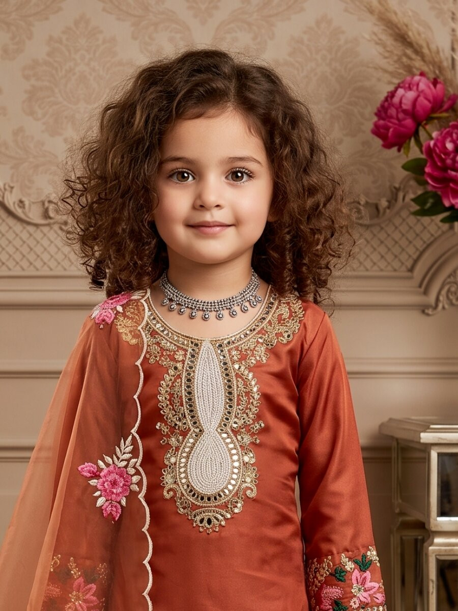Orange Pure Heavy Natural Crepe Embroidered Sequence Traditional Ethnic Casual Festival Party Wedding Salwars Girls Wear