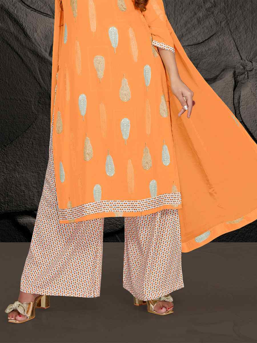 Orange Pure Rayon 14 KG Printed Casual Festival Palazzo Pant Salwar Kameez