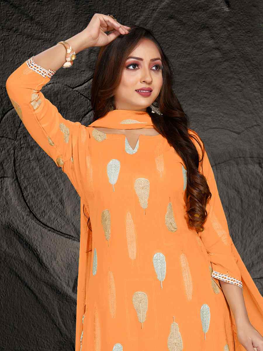 Orange Pure Rayon 14 KG Printed Casual Festival Palazzo Pant Salwar Kameez