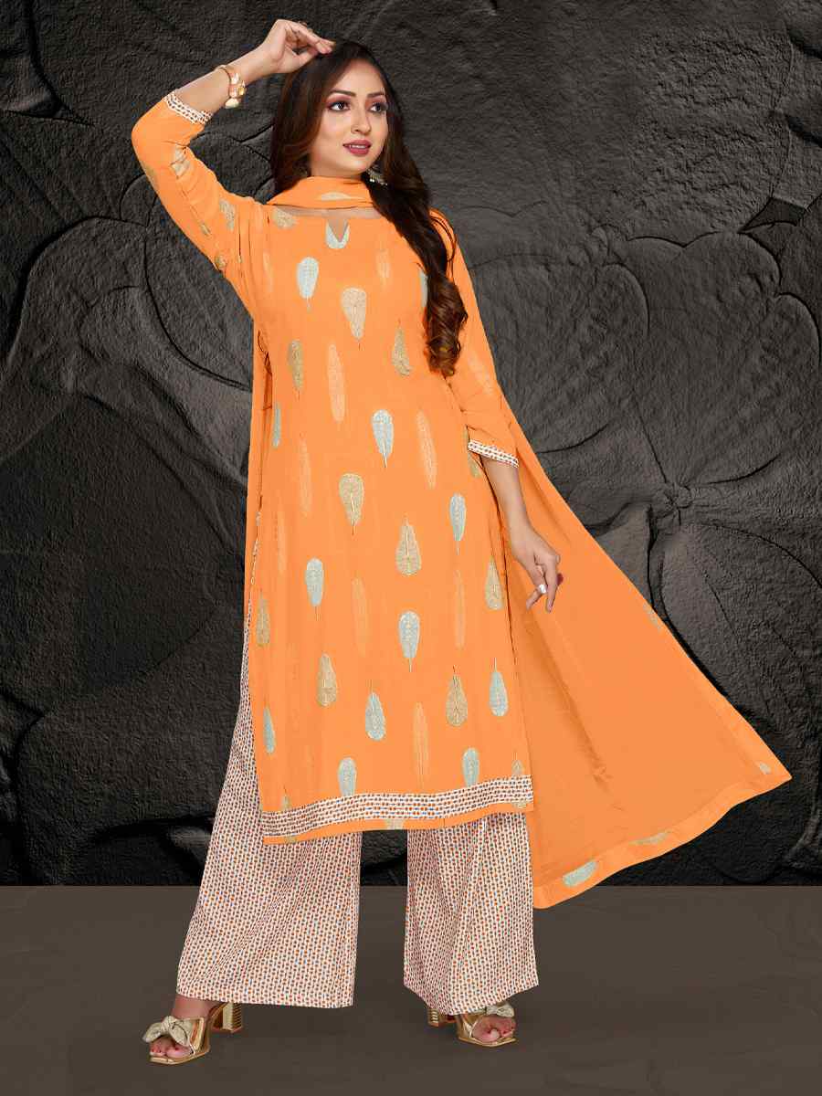 Orange Pure Rayon 14 KG Printed Casual Festival Palazzo Pant Salwar Kameez