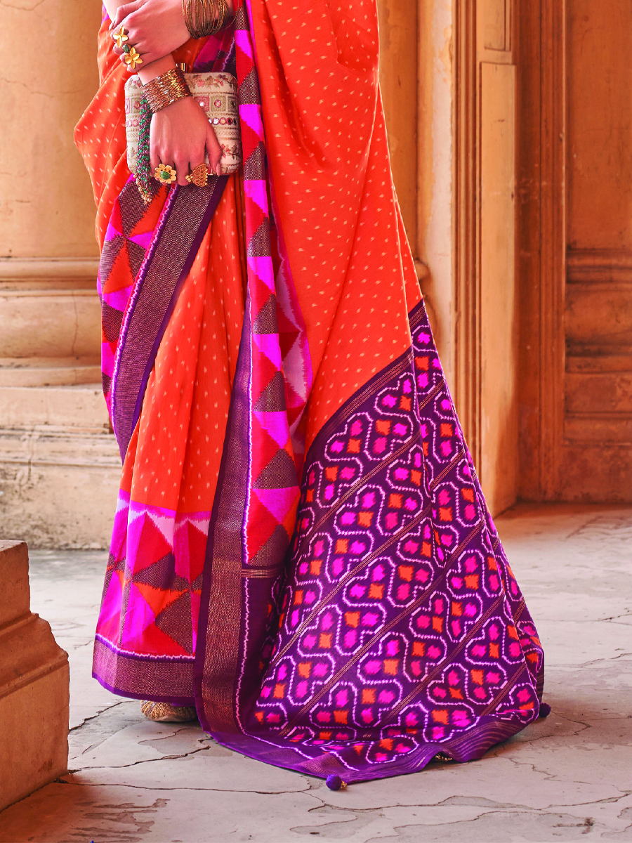 Orange Pv Silk Printed Casual Festival Contemporary Saree