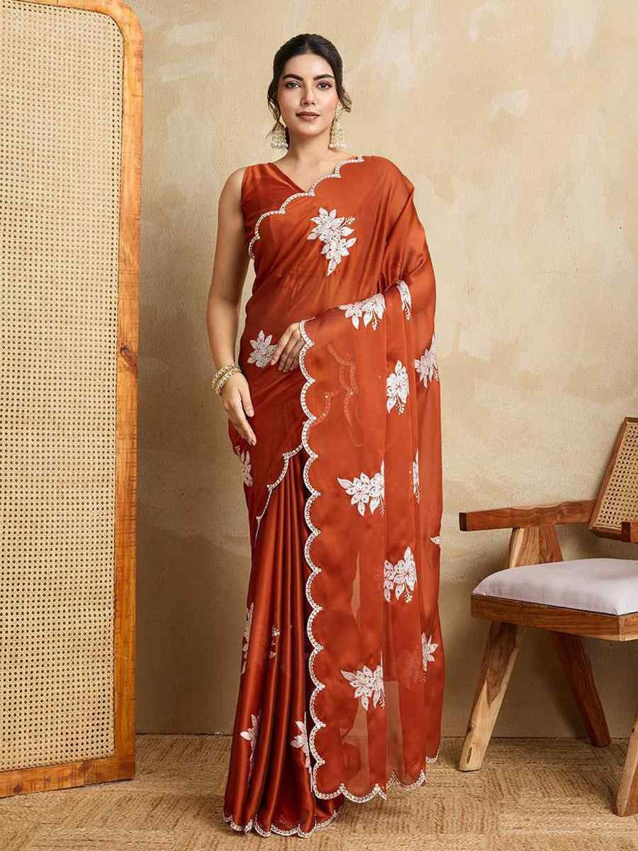 Orange Rangoli Silk Embroidered Festival Wedding Fancy Heavy Border Saree