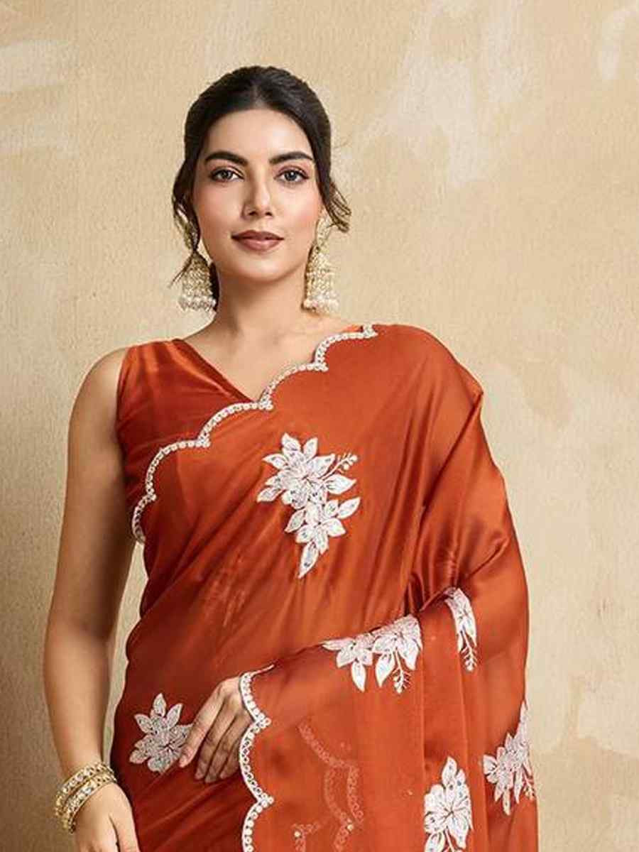 Orange Rangoli Silk Embroidered Festival Wedding Fancy Heavy Border Saree