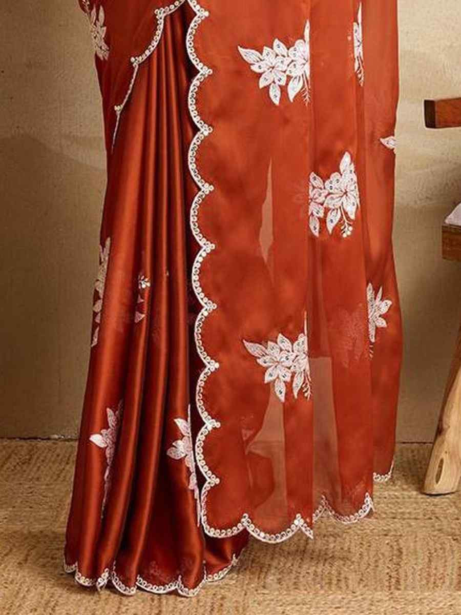 Orange Rangoli Silk Embroidered Festival Wedding Fancy Heavy Border Saree