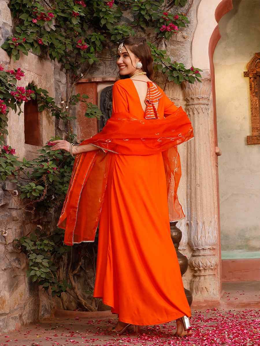 Orange Rayon Embroidered Festival Mehendi Ready Anarkali Salwar Kameez