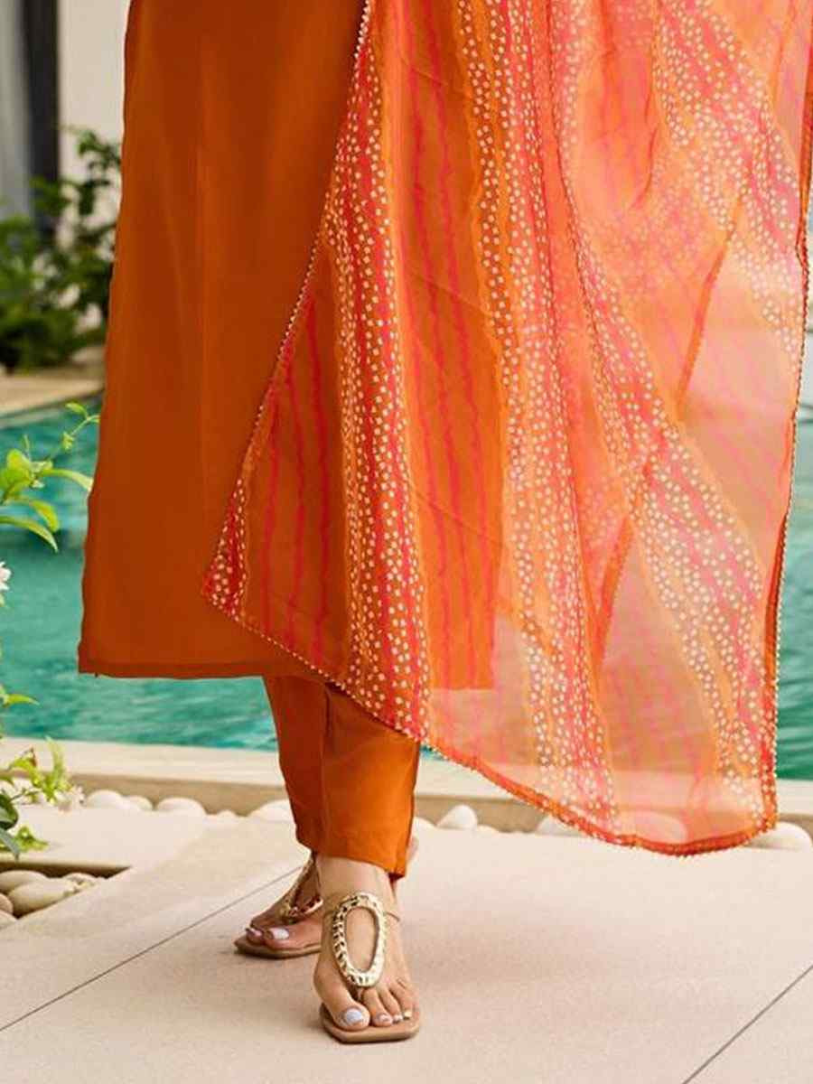 Orange Rayon Embroidered Party Wedding Ready Pant Salwar Kameez