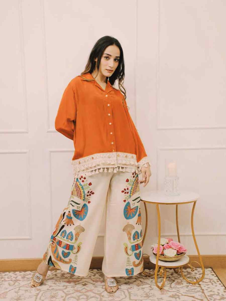 Orange Rayon Printed Festival Casual Kurti Bottom Women Wear