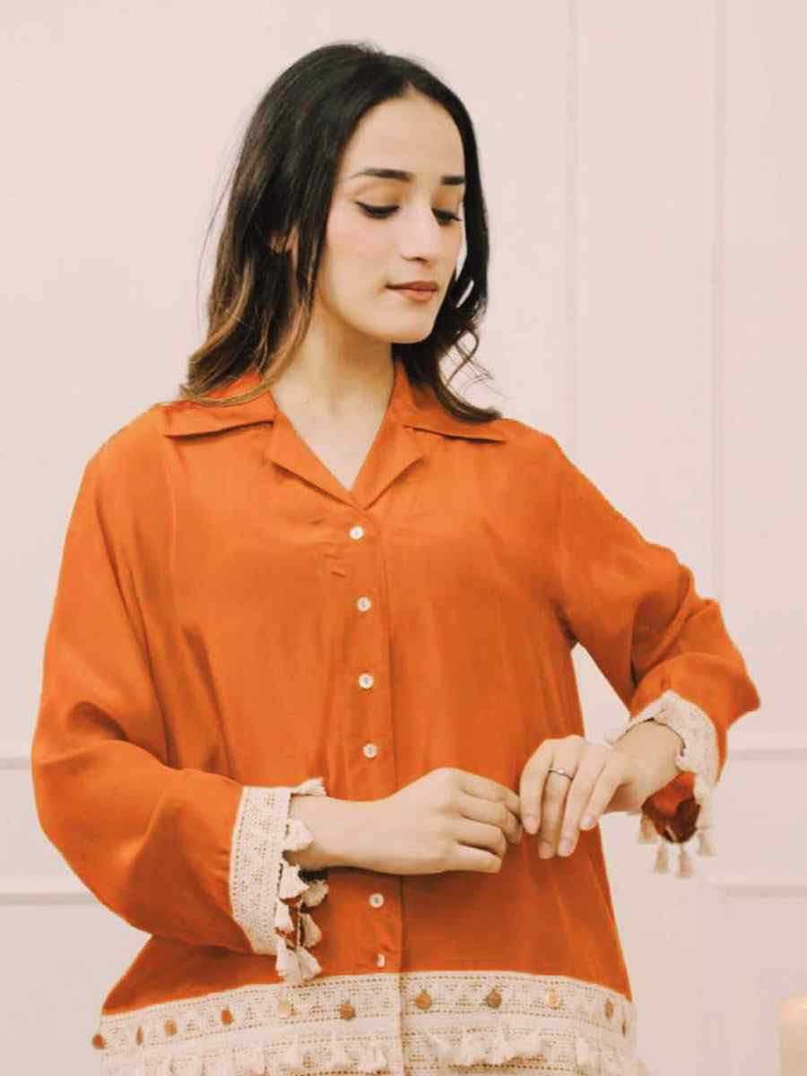 Orange Rayon Printed Festival Casual Kurti Bottom Women Wear