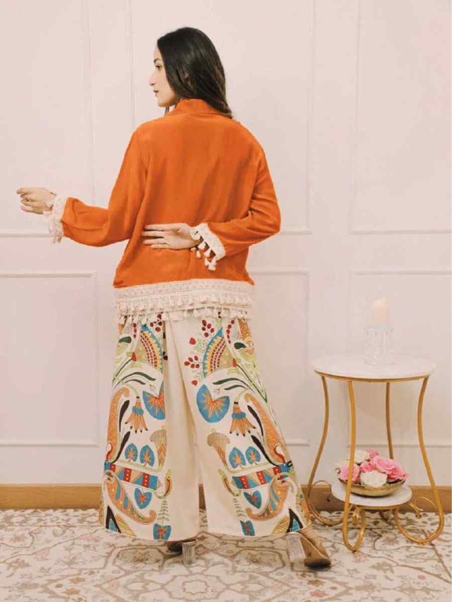 Orange Rayon Printed Festival Casual Kurti Bottom Women Wear