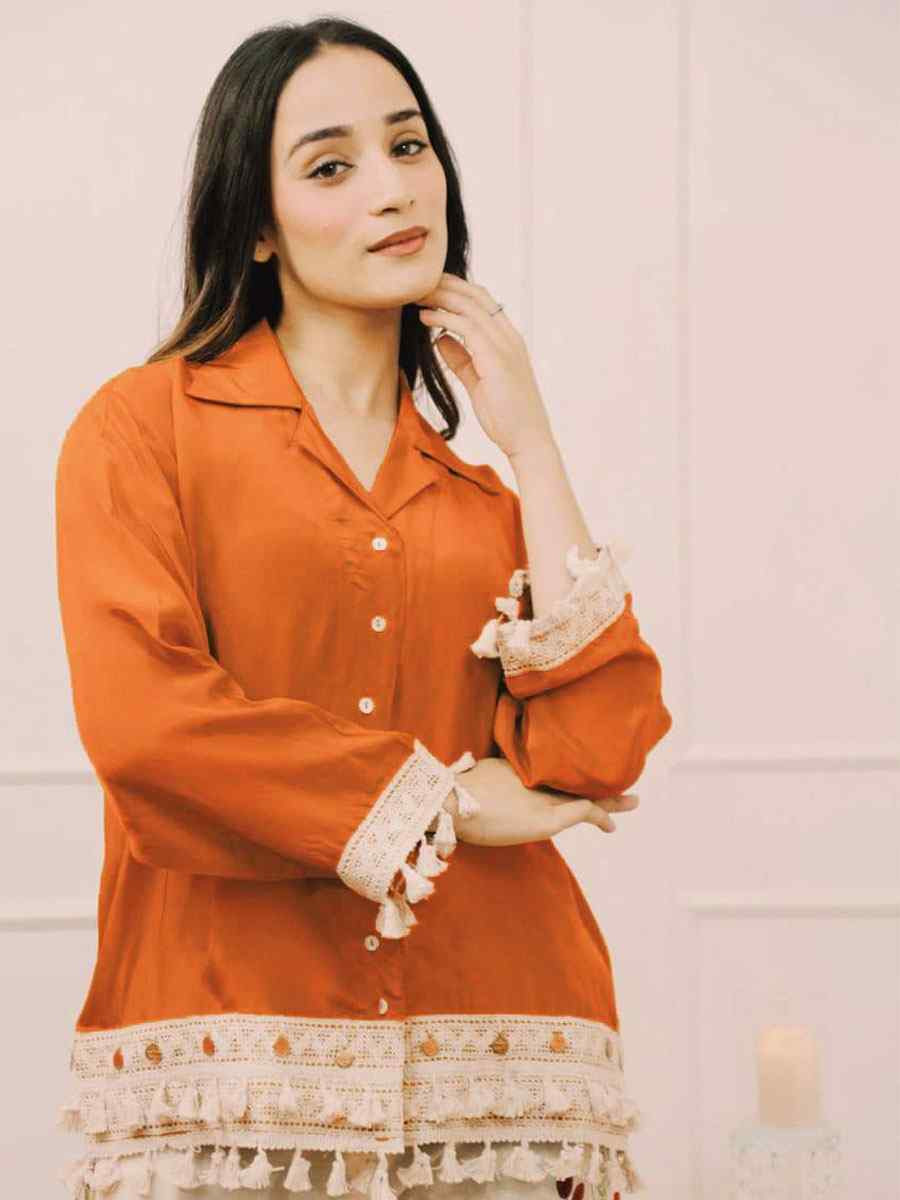 Orange Rayon Printed Festival Casual Kurti Bottom Women Wear
