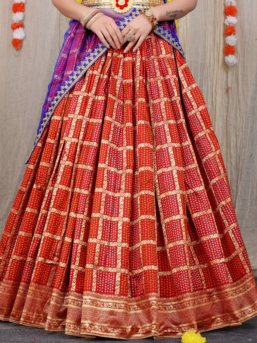 Orange Red Silk Handwoven Party Lehenga Choli