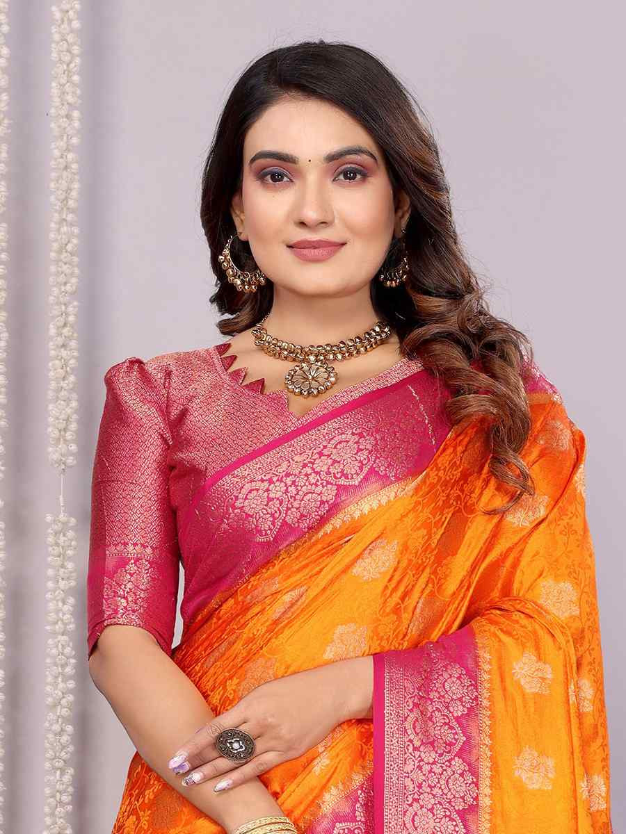Orange Satin Silk Handwoven Festival Wedding Fancy Heavy Border Saree