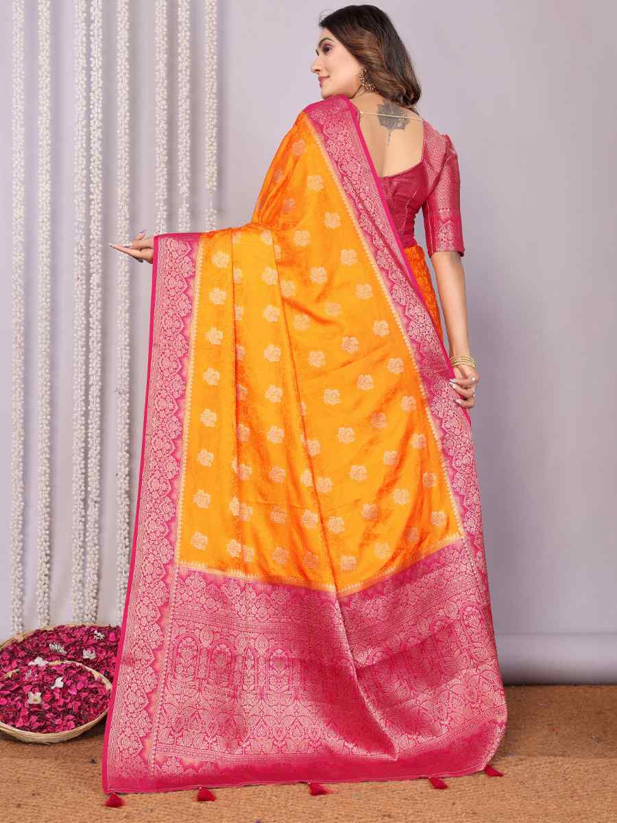 Orange Satin Silk Handwoven Festival Wedding Fancy Heavy Border Saree