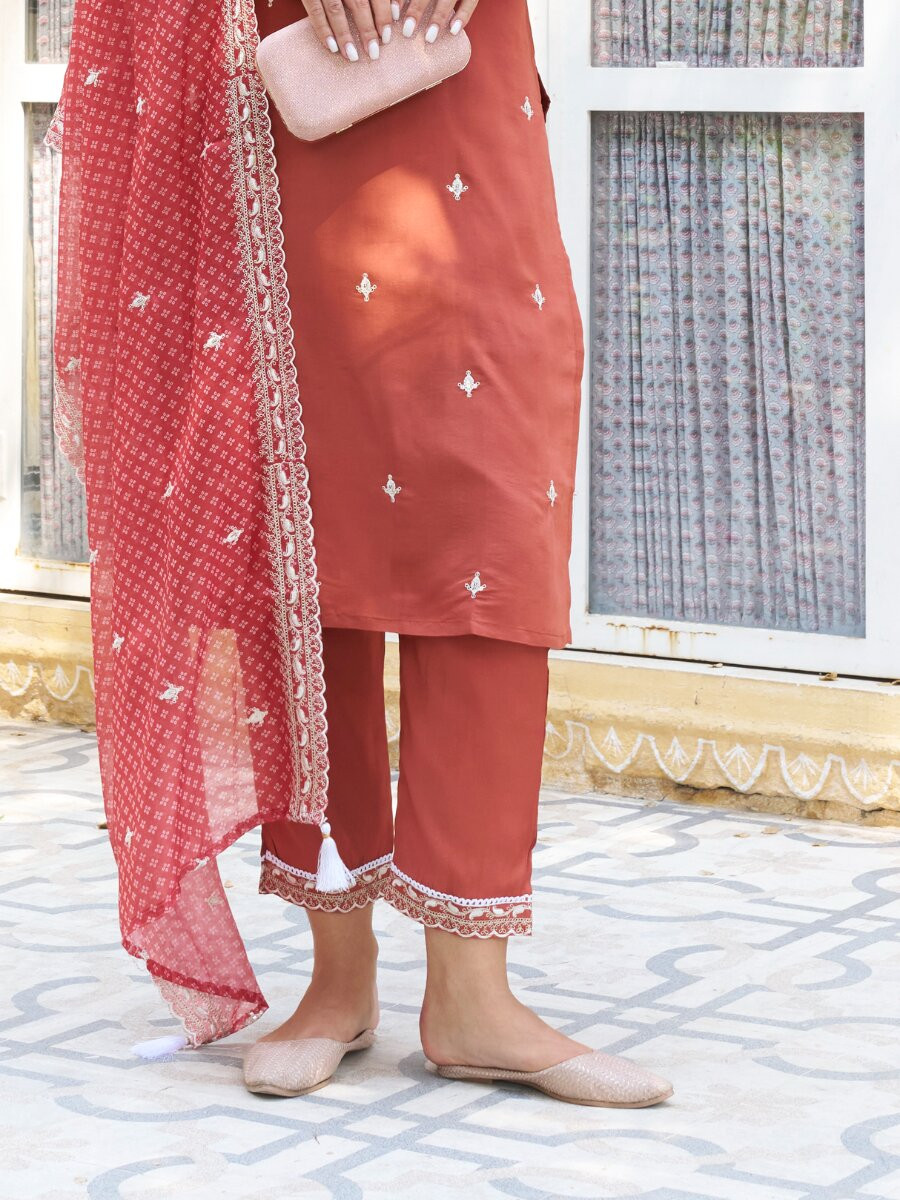 Orange Silk Blend Embroidery Sequins Wedding Party Festival Casual Ready Pant Salwar Kameez