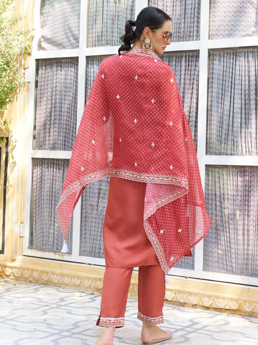 Orange Silk Blend Embroidery Sequins Wedding Party Festival Casual Ready Pant Salwar Kameez