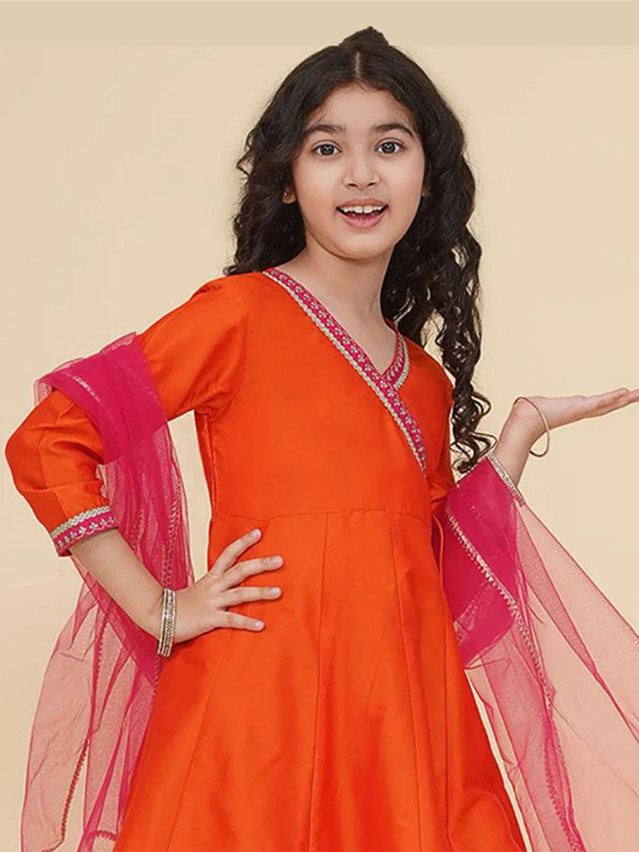 Orange Silk Embroidered Ethnic Casual Festival Party Wedding Salwars Girls Wear