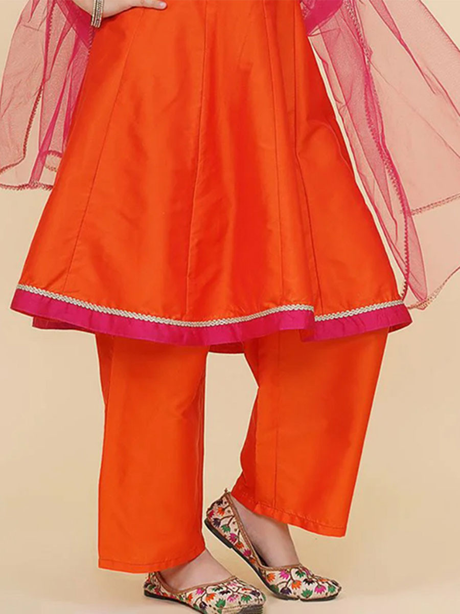 Orange Silk Embroidered Ethnic Casual Festival Party Wedding Salwars Girls Wear