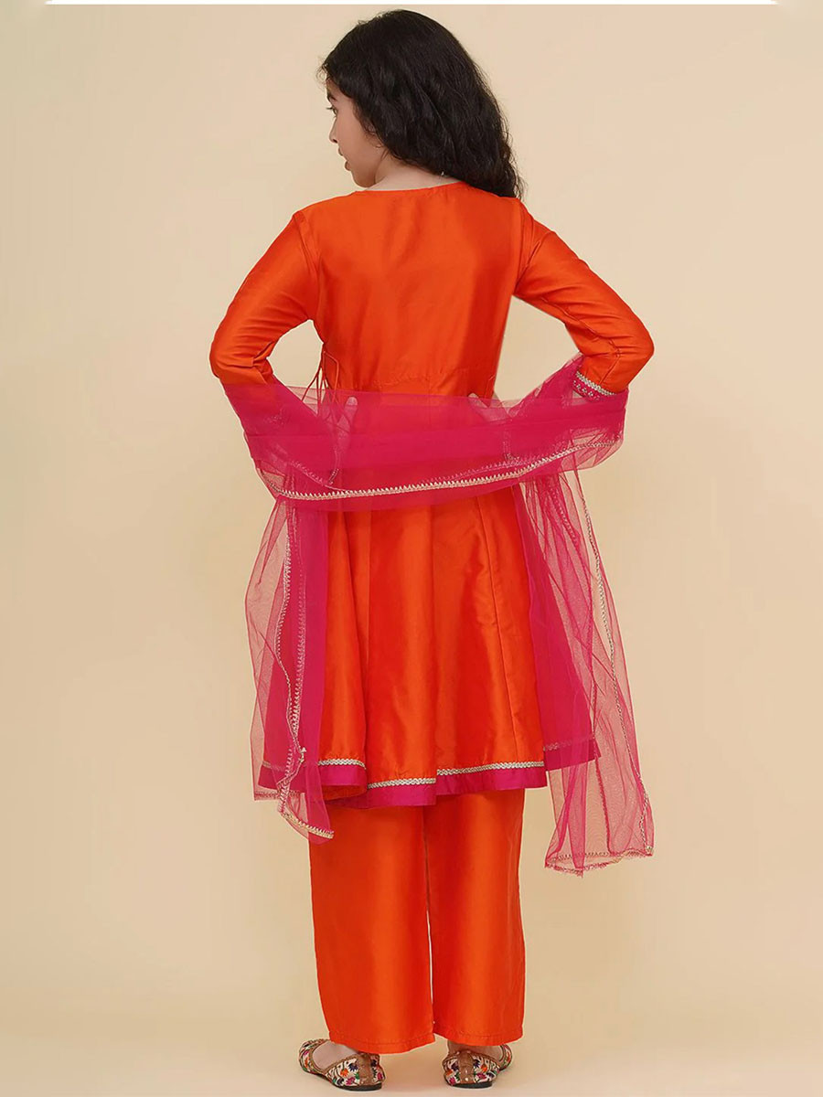 Orange Silk Embroidered Ethnic Casual Festival Party Wedding Salwars Girls Wear