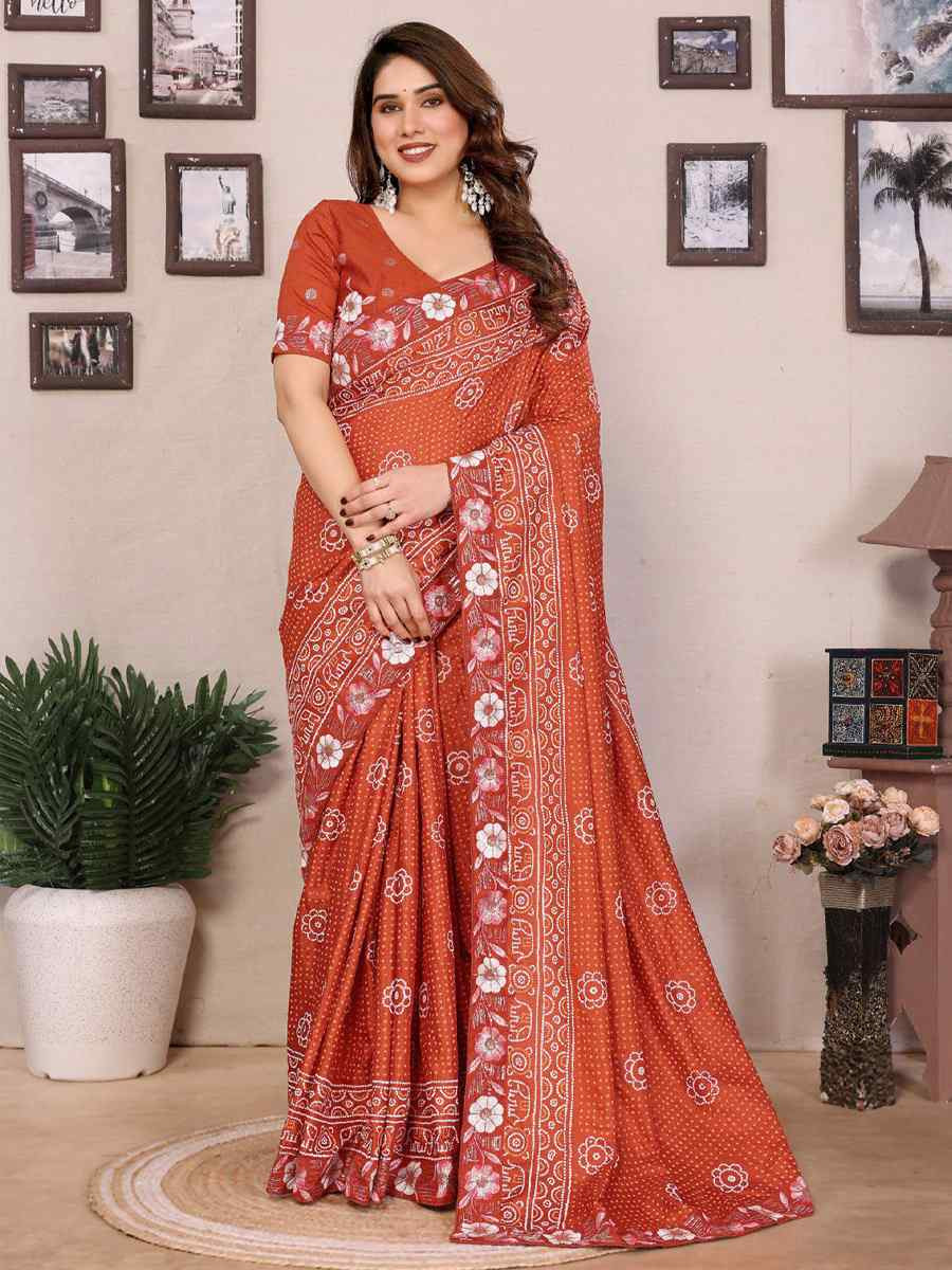 Orange Silk Embroidered Festival Wedding Fancy Heavy Border Saree