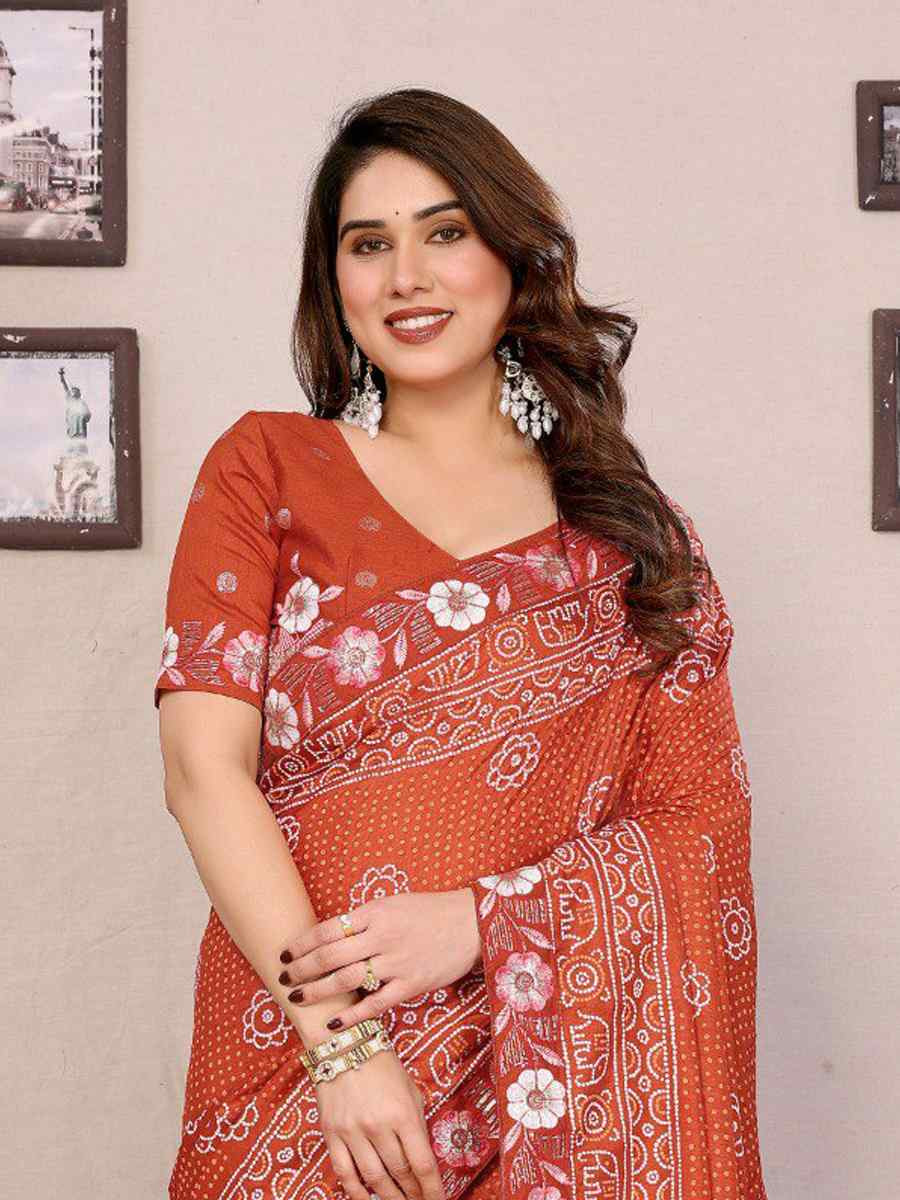 Orange Silk Embroidered Festival Wedding Fancy Heavy Border Saree