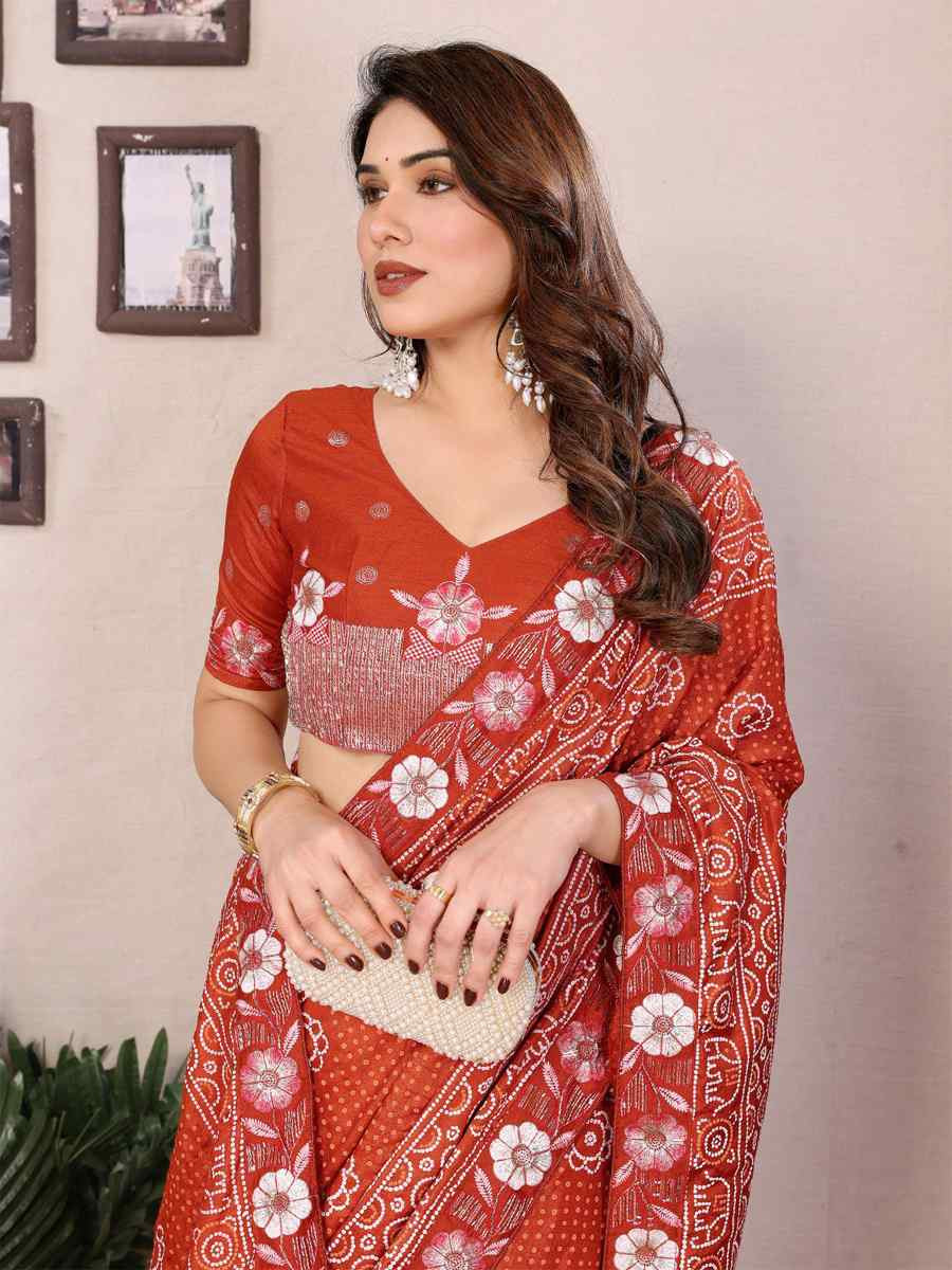 Orange Silk Embroidered Festival Wedding Fancy Heavy Border Saree