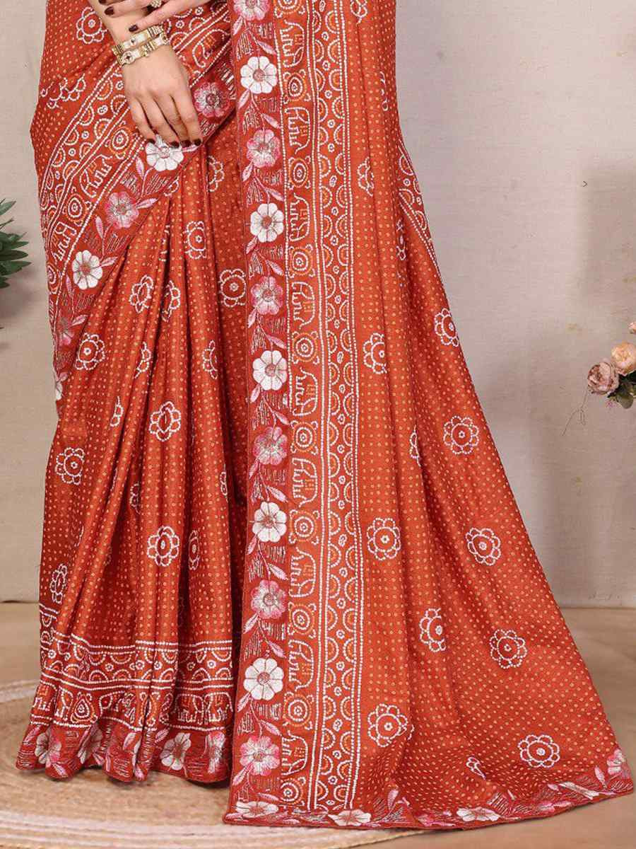 Orange Silk Embroidered Festival Wedding Fancy Heavy Border Saree
