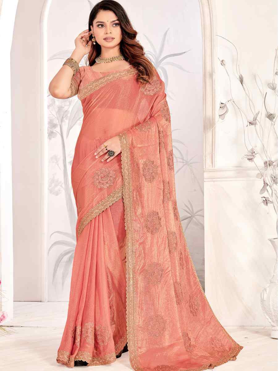 Orange Silk Embroidered Festival Wedding Fancy Heavy Border Saree