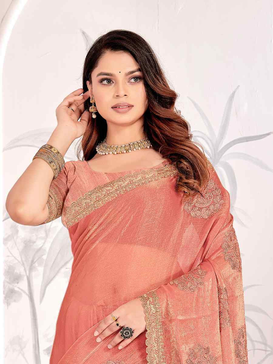 Orange Silk Embroidered Festival Wedding Fancy Heavy Border Saree