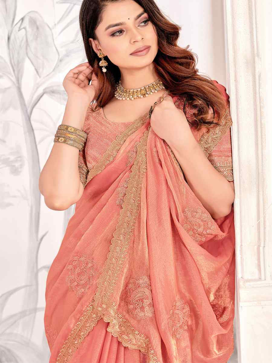 Orange Silk Embroidered Festival Wedding Fancy Heavy Border Saree