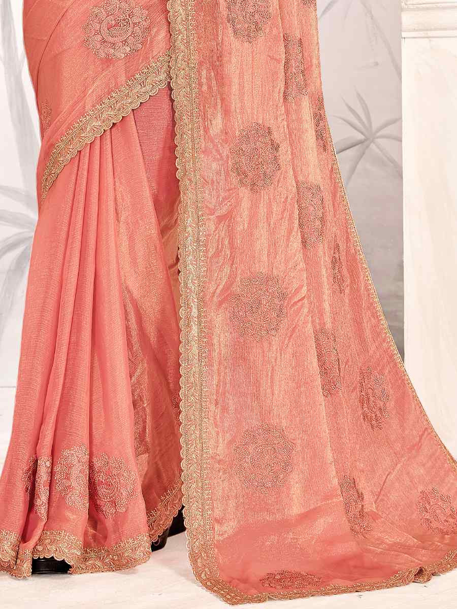 Orange Silk Embroidered Festival Wedding Fancy Heavy Border Saree
