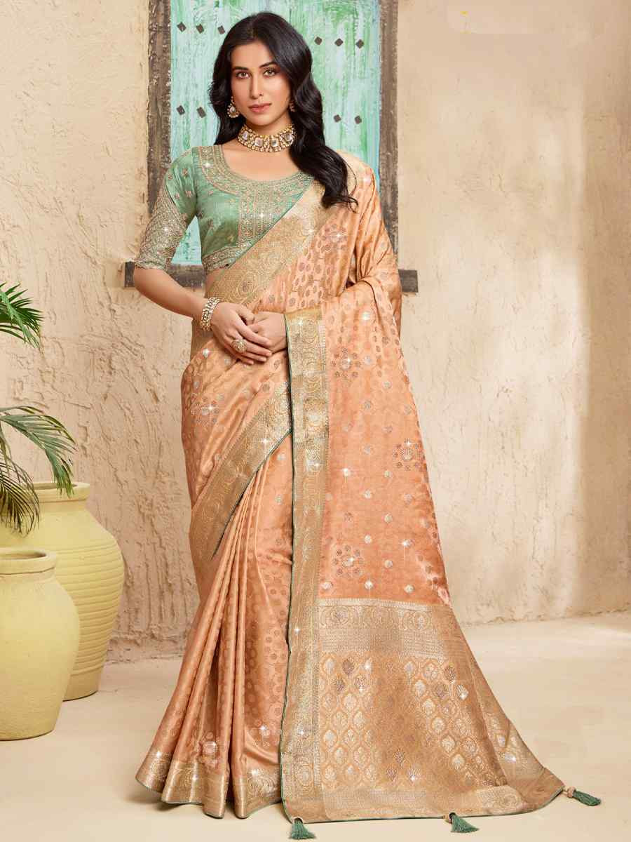 Orange Silk Embroidered Festival Wedding Fancy Heavy Border Saree