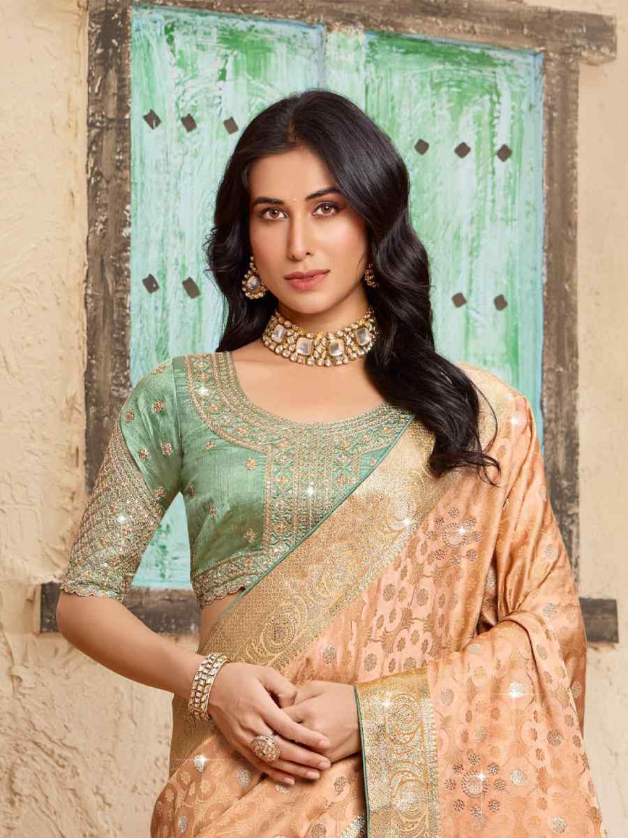 Orange Silk Embroidered Festival Wedding Fancy Heavy Border Saree