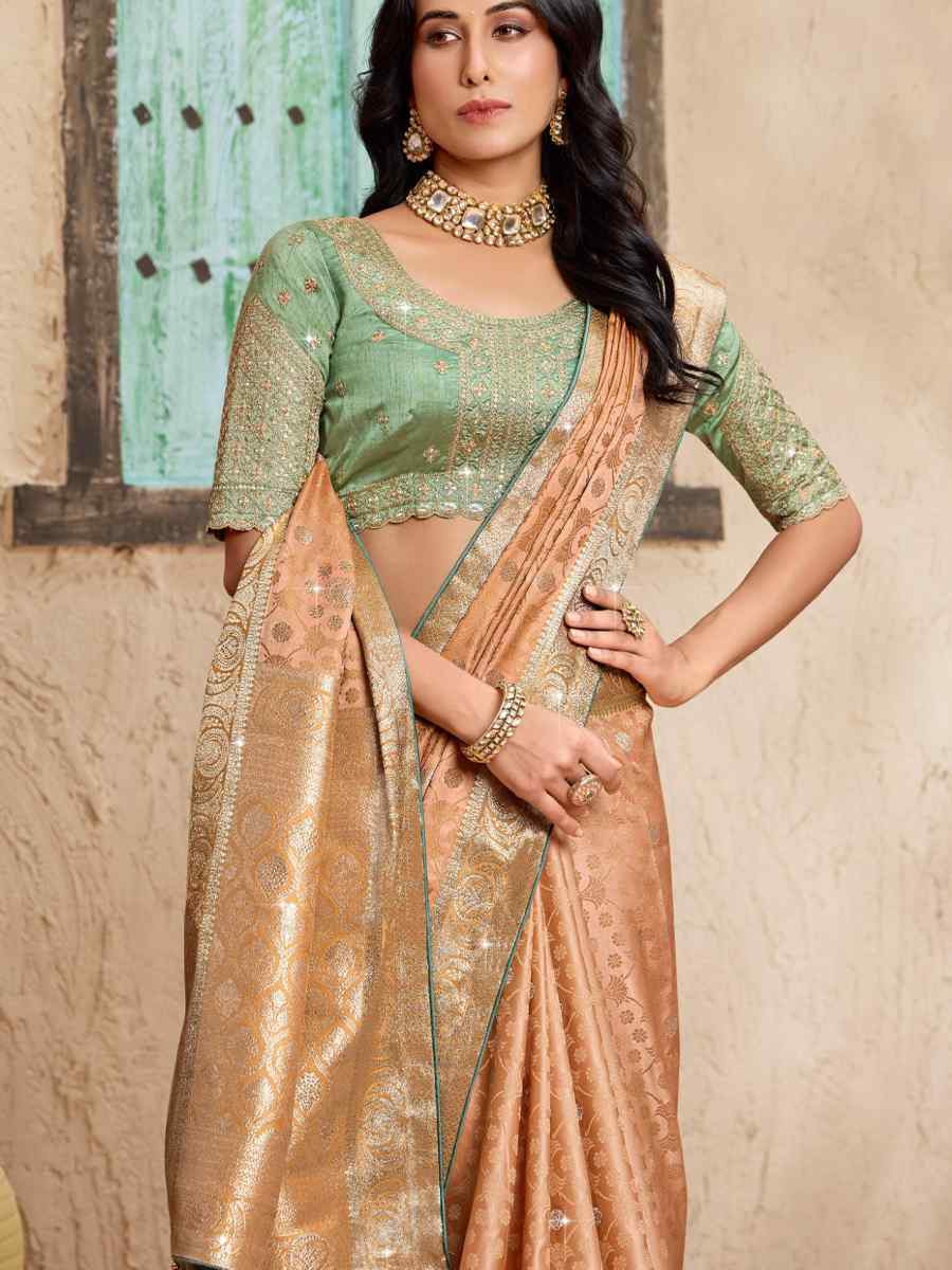 Orange Silk Embroidered Festival Wedding Fancy Heavy Border Saree