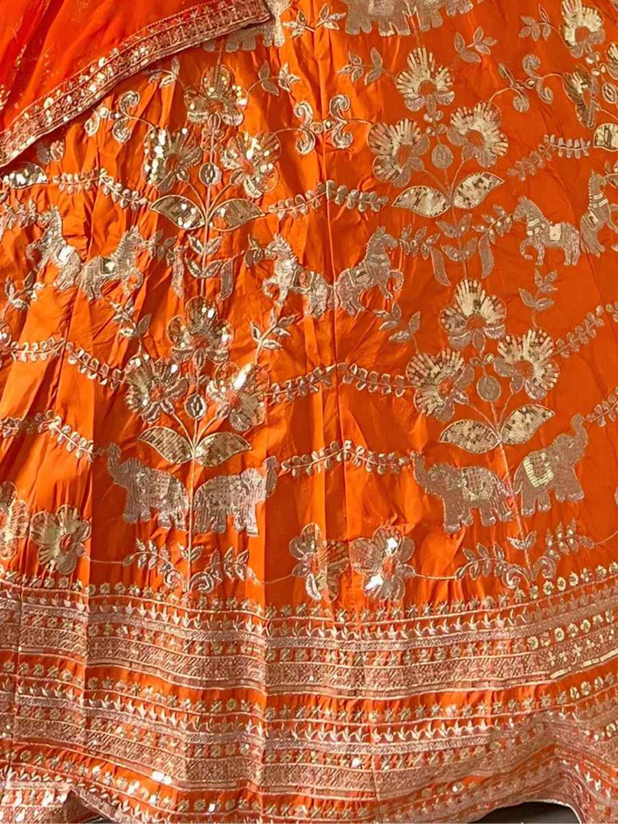 Orange Silk Embroidered Wedding Festival Heavy Border Lehenga Choli
