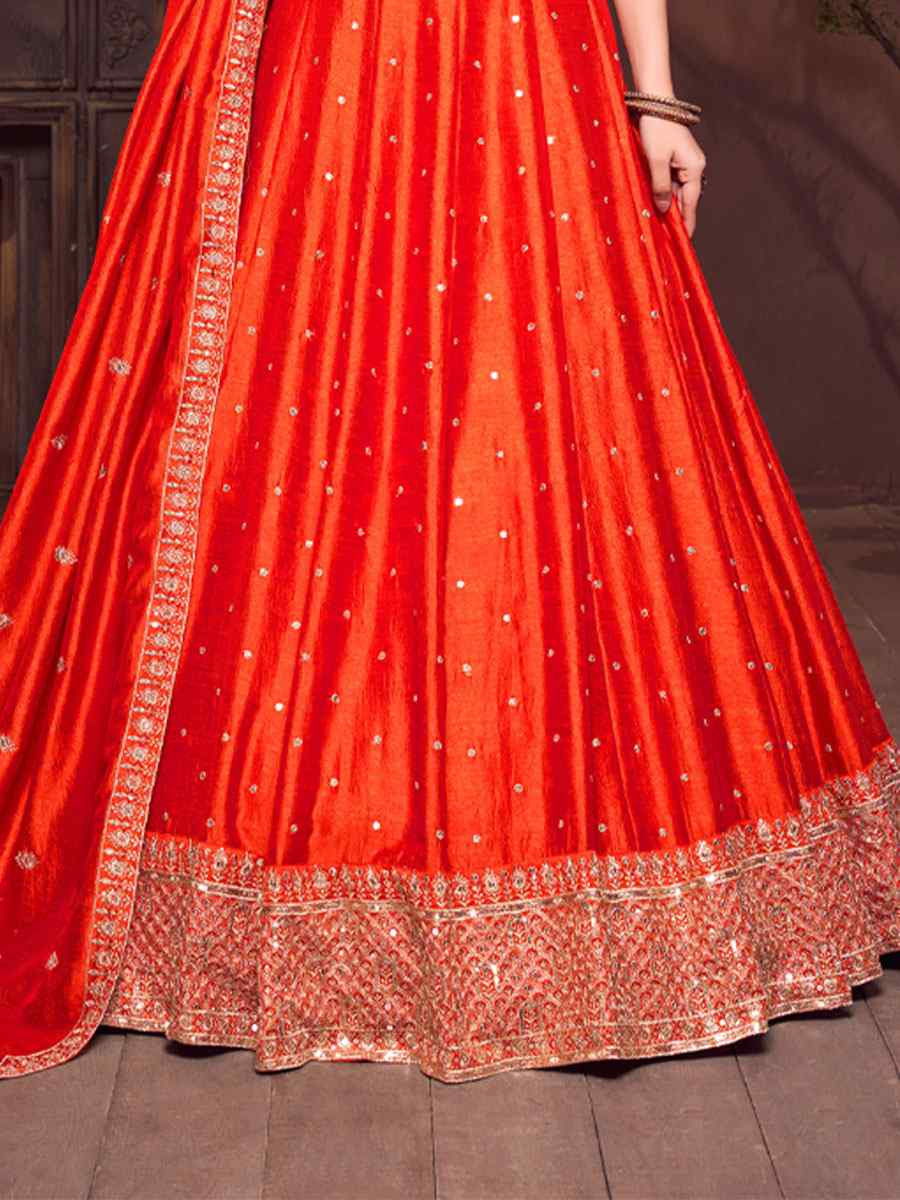 Orange Silk Embroidered Wedding Reception Festival Ready Heavy Border Lehenga Choli