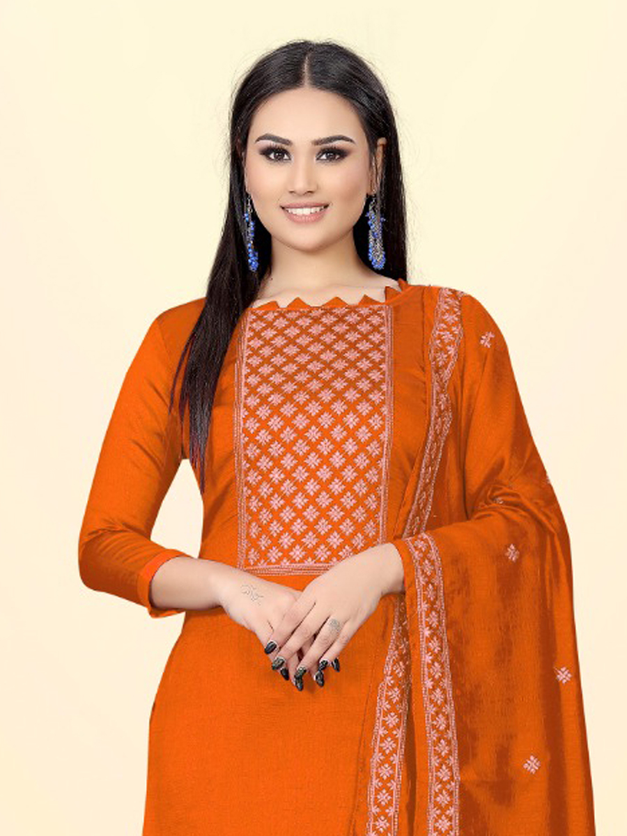 Orange Silk Handwoven Casual Festival Pant Salwar Kameez